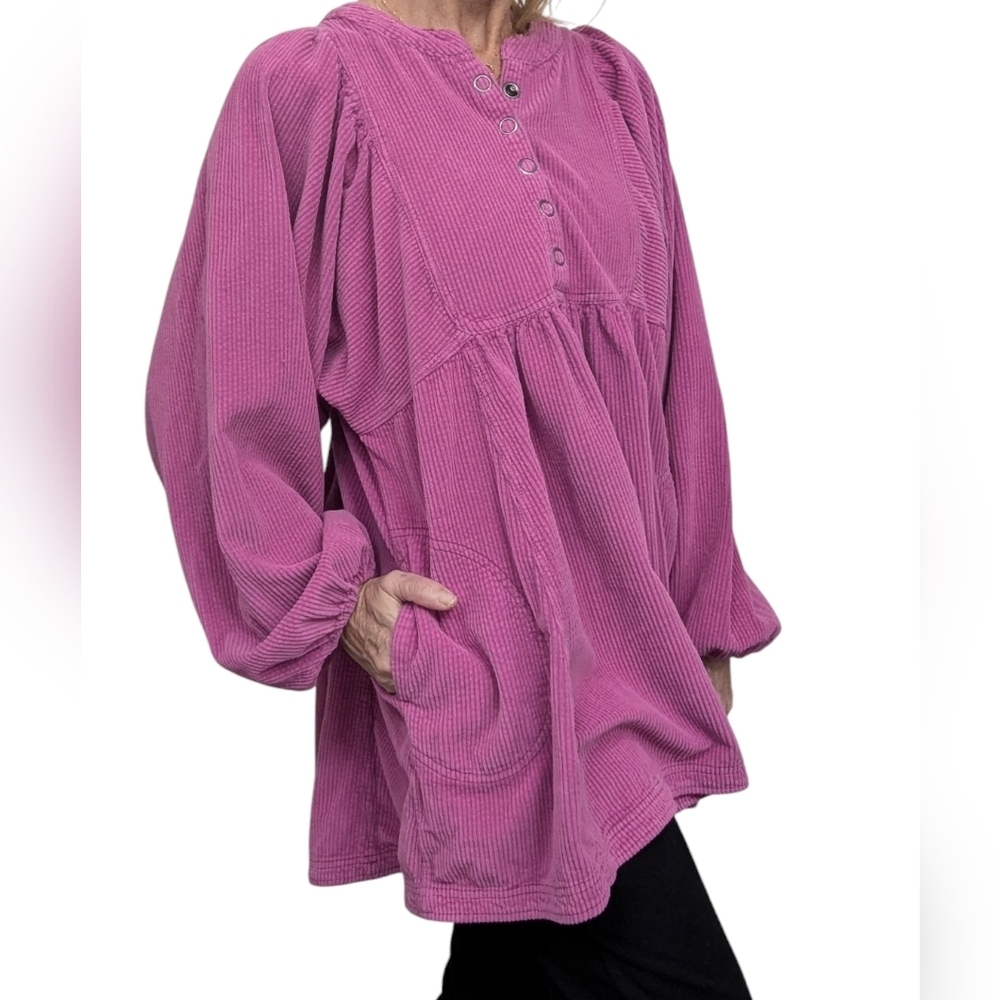 We The Free Free People Pink Corduroy Tunic Top Blouse Boho Oversized Small